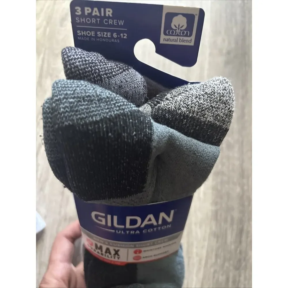 Gildan Men's Stretch 3PK Cotton short Crew arch Socks Shoe Size 6-12 Lot X3 Warm